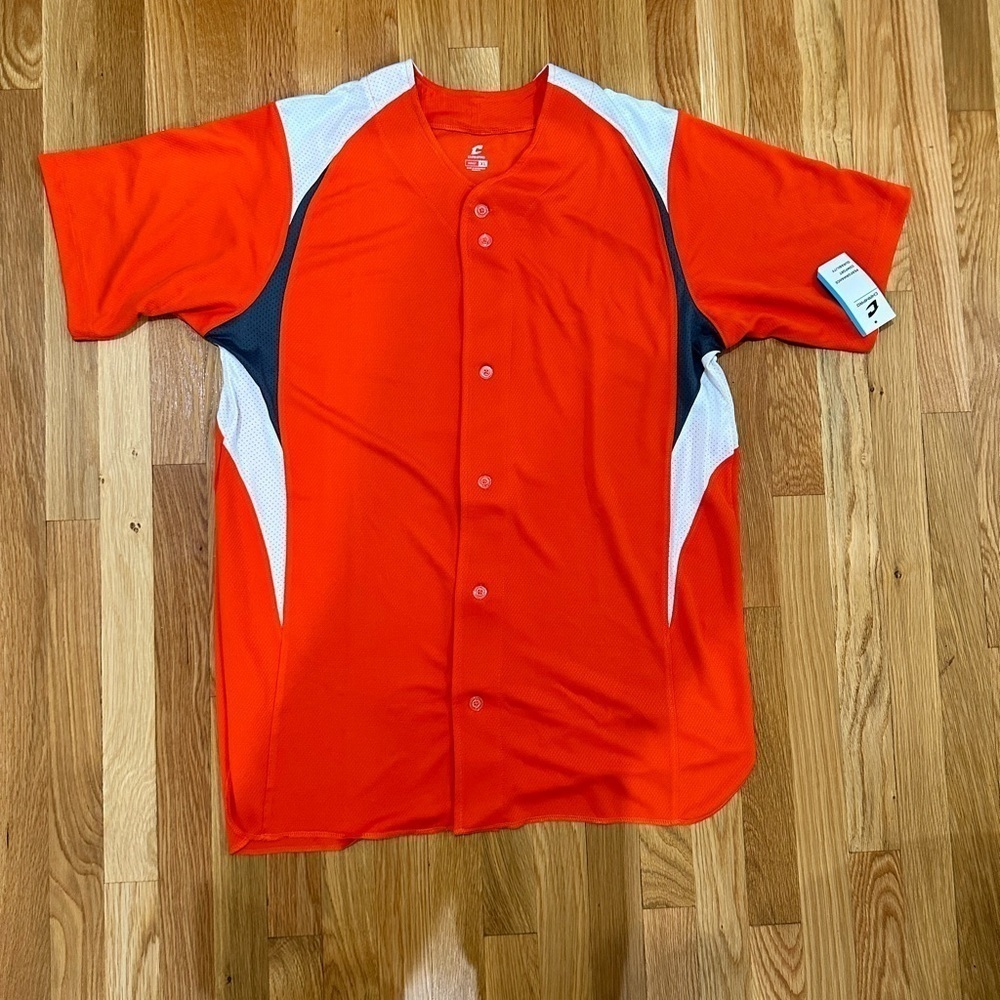 Champro Adult Bull Pen Full Button baseball jersey size XL orange white … - Picture 6 of 9